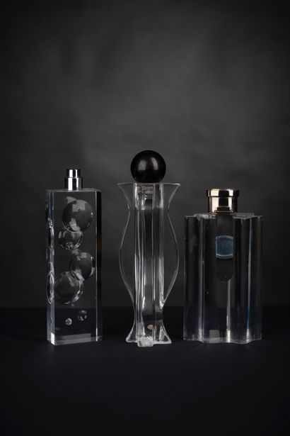 null Serge MANSAU. Three prototypes of bottles in metacrylate, resin and zamak. H....
