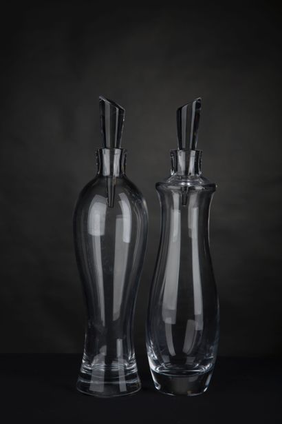 null Serge MANSAU for Christofle. Two carafes in colorless crystal. H. 38 cm