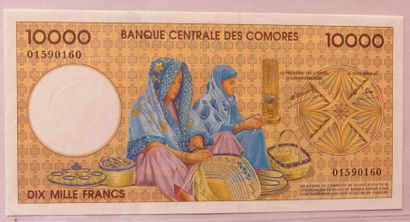  BILLET de 10 000 Francs. Banque centrale des Comores. Très bon état.