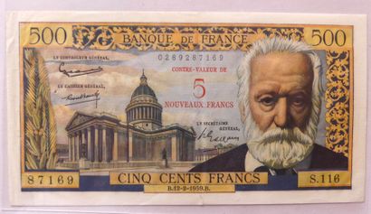  BILLET de 500 Francs Victor Hugo. Pliures.