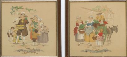 null Alfred Renaudin (1866-1944). Deux aquarelles signées E. NAUDY. 30 x 24 cm.