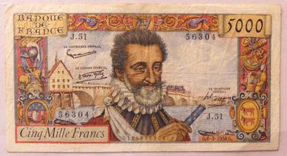 null BILLET de 5000 Francs Henri IV. Pliures.