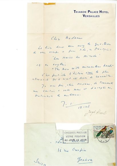  KESSEL (Joseph) romancier français (1898-1979) Lettre autographe signée à une dame....