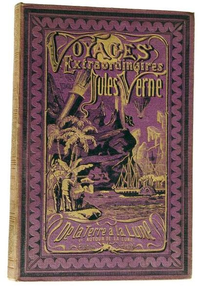 null Jules Verne. De la Terre à la Lune et Autour de la Lune. Cartonnage à l'obus,...