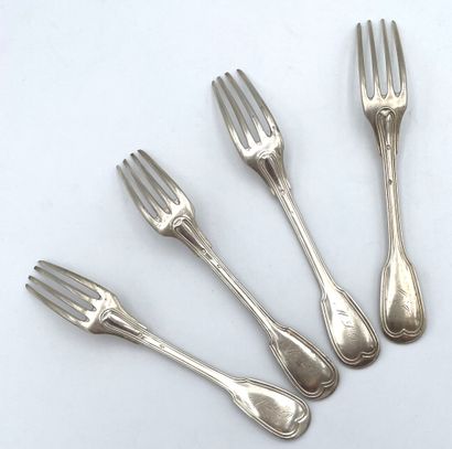  FOUR FORKS in silver model net, numbers. Minerve mark. Weight 310 g