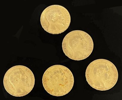 null FIVE PIECES of 20 fr. gold Napoleon III non laure