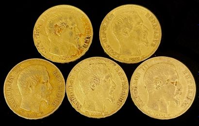 null FIVE PIECES of 20 fr. gold Napoleon III non laure