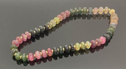  NECKLACE form of gemstone beads godronnees ˆ intercalated yellow gold 750 mil. Clasp...