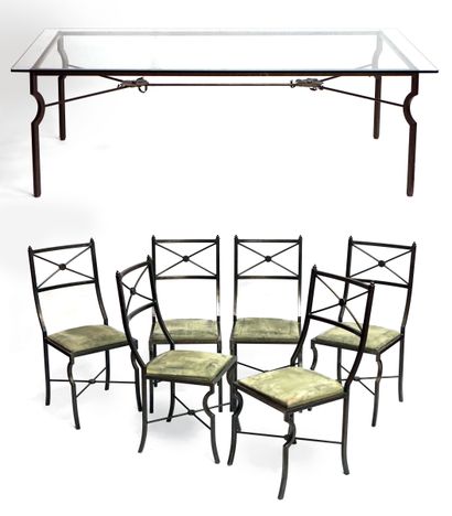 null Maison JANSEN (attribué à) Importante TABLE de SALLE à MANGER et six chaises...