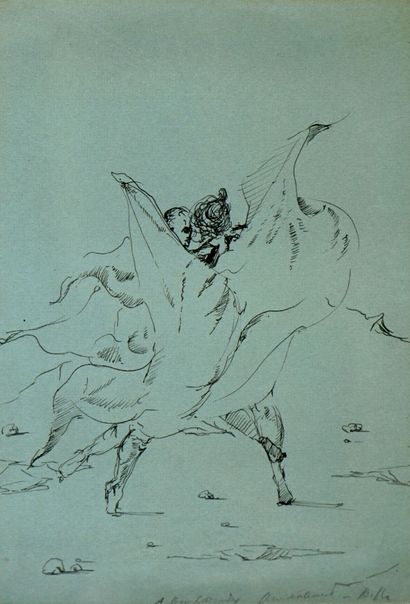 null André MASSON (1896-1987) The waltz. Pen on blue paper signed and dedicated to...