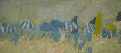 null Henri LACHIEZE-REY (1927-1974) Saint Tropez, les parasols, 1960. Huile sur toile...