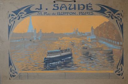 null Jean SAUDÉ XIX-XXth advertising POCHOIR, steam on the Seine. 31 x 48 cm (slight...