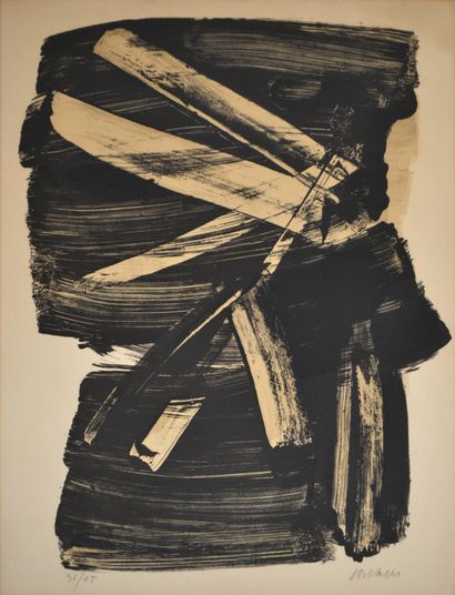 null Pierre SOULAGES (né en 1919) Lithographie n°10, 1963. Lithographie en brun sur...
