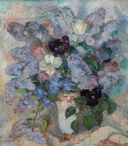 null Colette LEVY (1909-1951) Vase de fleurs. Huile sur toile signée en bas à droite....