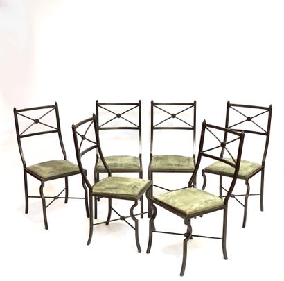 null Maison JANSEN (attribué à) Importante TABLE de SALLE à MANGER et six chaises...