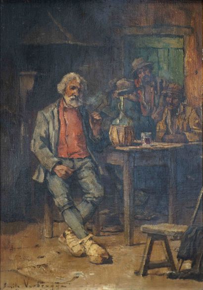 Emile VERBRUGGE (1856-1936) Fumeur dans une...