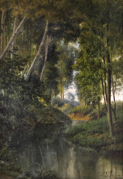 Léon LE ROYER (1858-1939) Rivière en sous-bois....