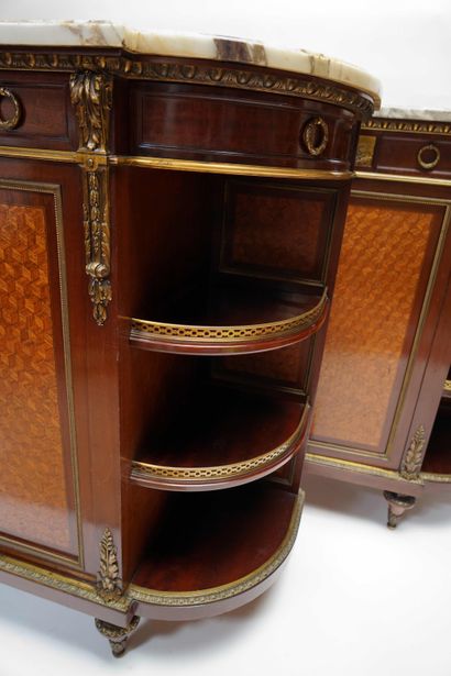 null LINKE. Pair of DESSERTE BUFFETS in mahogany veneer and rosewood and violet marquetry,...