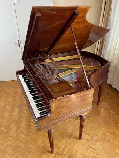 null 
PIANO quart de queue PLEYEL, 1877, en placage d'acajou moucheté et filets de...