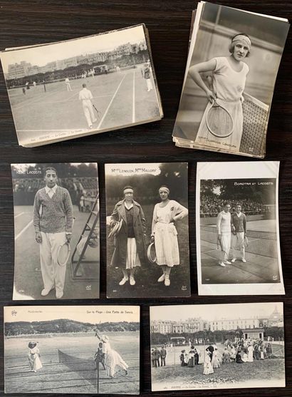  Tennis : Lot de cartes postales anciennes sur le thème du tennis, séances de jeu,...