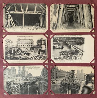 null Construction du métro de Paris : lot de cartes postales anciennes avec des vues...
