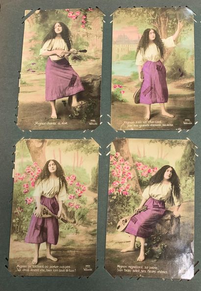 null Mignon : lot de cartes postales anciennes sur l’opéra Mignon et quelques chansons...