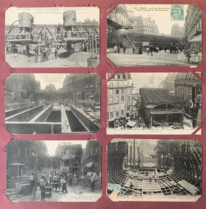 null Construction du métro de Paris : lot de cartes postales anciennes avec des vues...