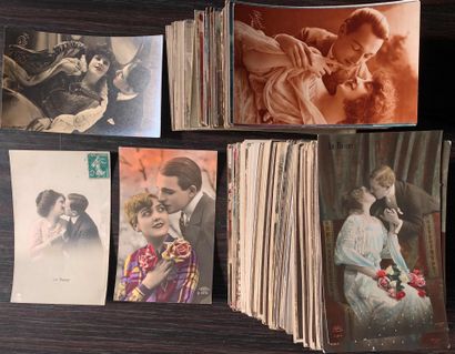 null Fantaisie sur le thème du « baiser » : Lot de cartes postales anciennes sur...