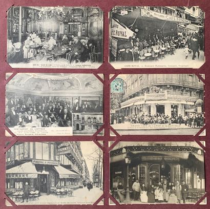 null Parisian cafés: lot of old postcards on the cafés and taverns of Paris and the...