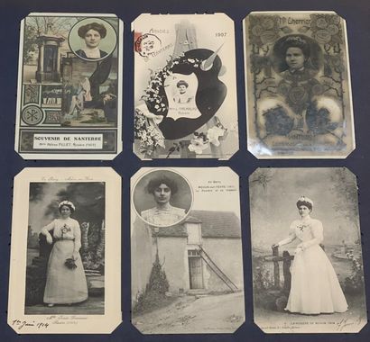 null Rosières : lot de cartes postales anciennes sur les fêtes, couronnements, défilés...