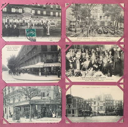 null Parisian cafés: lot of old postcards on the cafés and taverns of Paris and the...