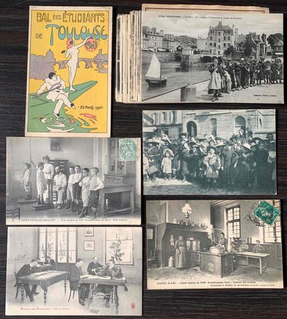 null Teaching, school, school life : Lot of old postcards on the theme of teaching,...