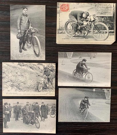 Moto, Motocycles : Lot de cartes postales anciennes sur le thème des motocyclistes...