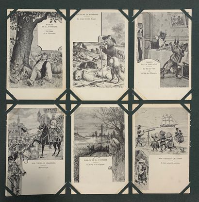 null Fables de la Fontaine : lot de cartes postales reprenant les fables de La Fontaine...