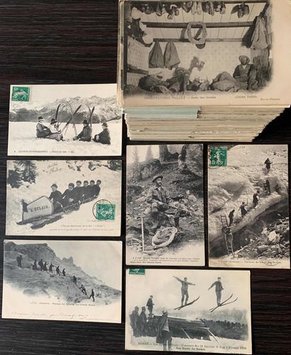  Sports d’hiver, alpinisme, ski : Lot de cartes postales anciennes sur le thème des...