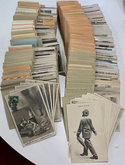 null Fantaisies : lot de cartes postales anciennes classées par séries. 2 boites...