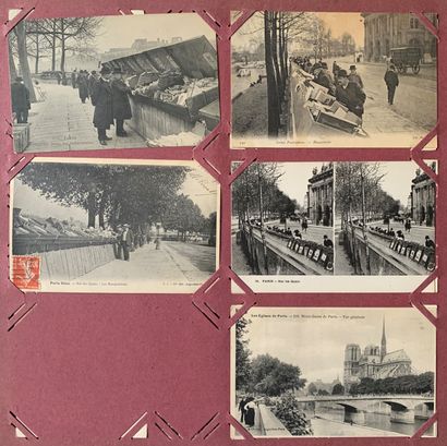 null Bouquinistes des quais de Seine à Paris. Lot de cartes postales anciennes sur...