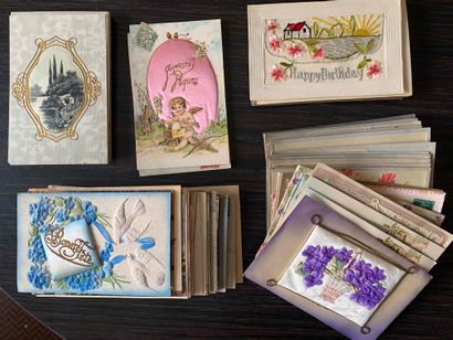  Cartes en relief : Lot de cartes postales anciennes en relief utilisant différentes...
