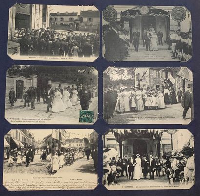 null Rosières : lot de cartes postales anciennes sur les fêtes, couronnements, défilés...