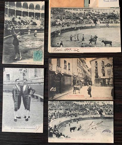  Tauromachie, corrida : Lot de cartes postales anciennes sur le thème de la tauromachie,...