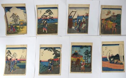 null Utagawa HIROSHIGE (1797-1858) d'après. Trente-cinq estampes de la série Tokaido...