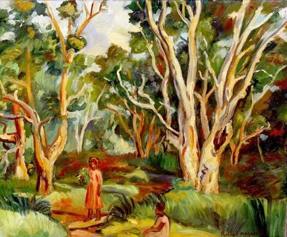 null Roland MASCART (1909- ?) Sous bois des Niaoulis, Nouvelle Calédonie, 1934. Huile...