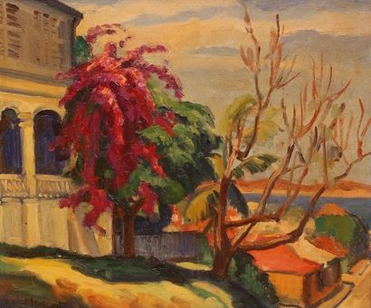 null Roland MASCART (1909- ?) Bougainvillier à Nouméa, 1934. Huile sur toile signée...