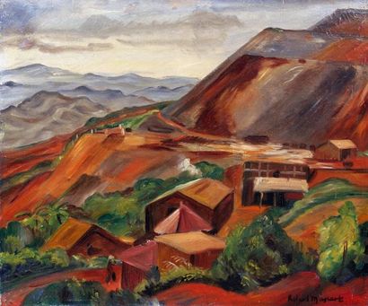 null Roland MASCART (1909- ?) La mine, Tiebaghi, 1930. Huile sur toile signée en...