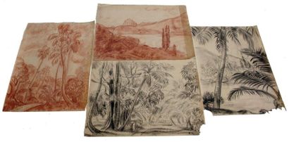 null Roland MASCART (1909-?) Quatre paysages luxuriants. Deux sanguines et deux fusains...