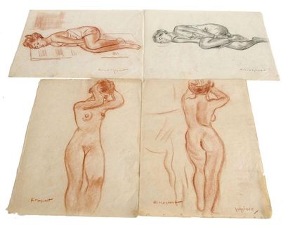 null Roland MASCART (1909-?) Quatre études de nus féminins. Trois sanguines et un...