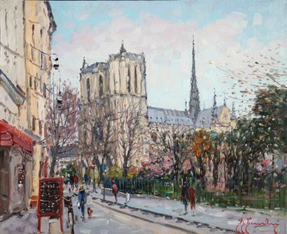 null Guy LEGENDRE (né en 1946) "Notre-Dame Saint Michel". Huile sur toile signée...
