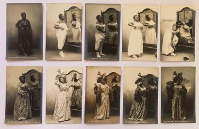null Black model woman : Complete series of 10 silver photographic postcards on the...