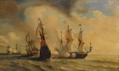 null H. DESPLACES, XIXe Bataille navale. Huile sur toile signée et datée 1846 en...