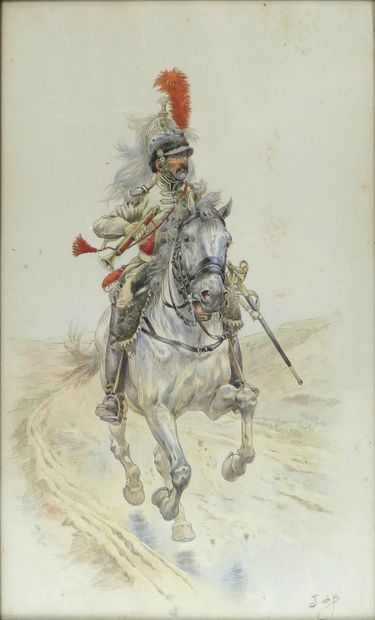 null JOB (1858-1931) Officier à cheval. Aquarelle signée en bas à droite. 46 ? 28...